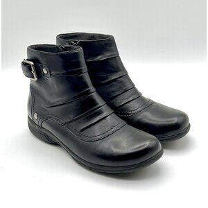 Clarks Womens Size 9W Christine Club Zip Up Black Leather Ankle Boots 67210